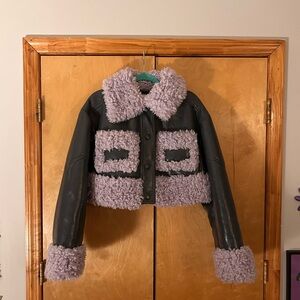 Stand Studio Lilac and gray Faux Fur leather Jacket